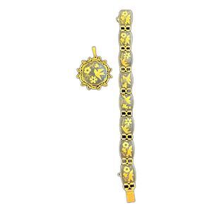 VNT Toledo Spain Damascene Bracelet & Bird Pendant Gold Inlay Black Enamel Panel